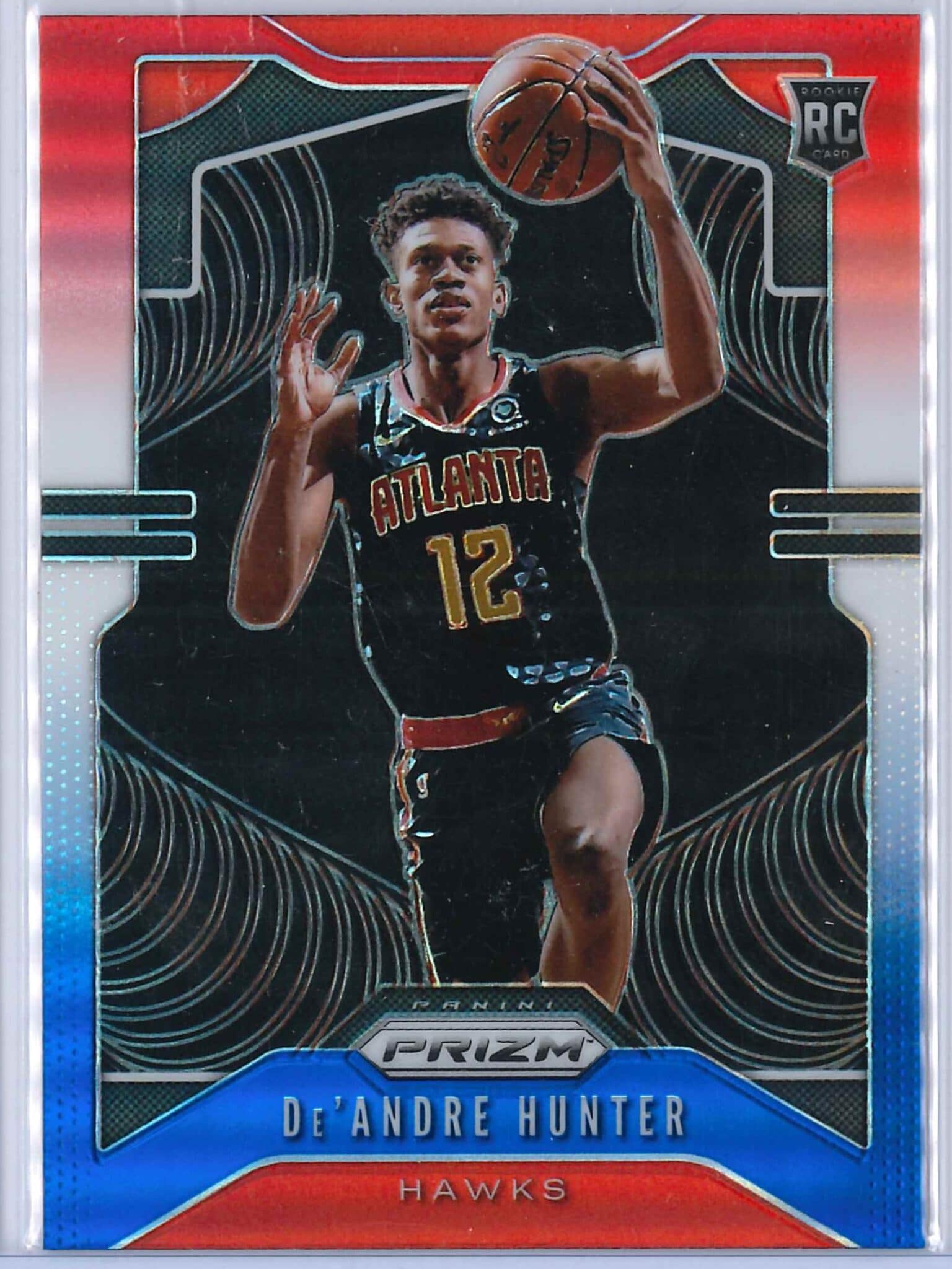 De Andre Hunter Panini Prizm 2019 20 Base RC Red White Blue 1 scaled