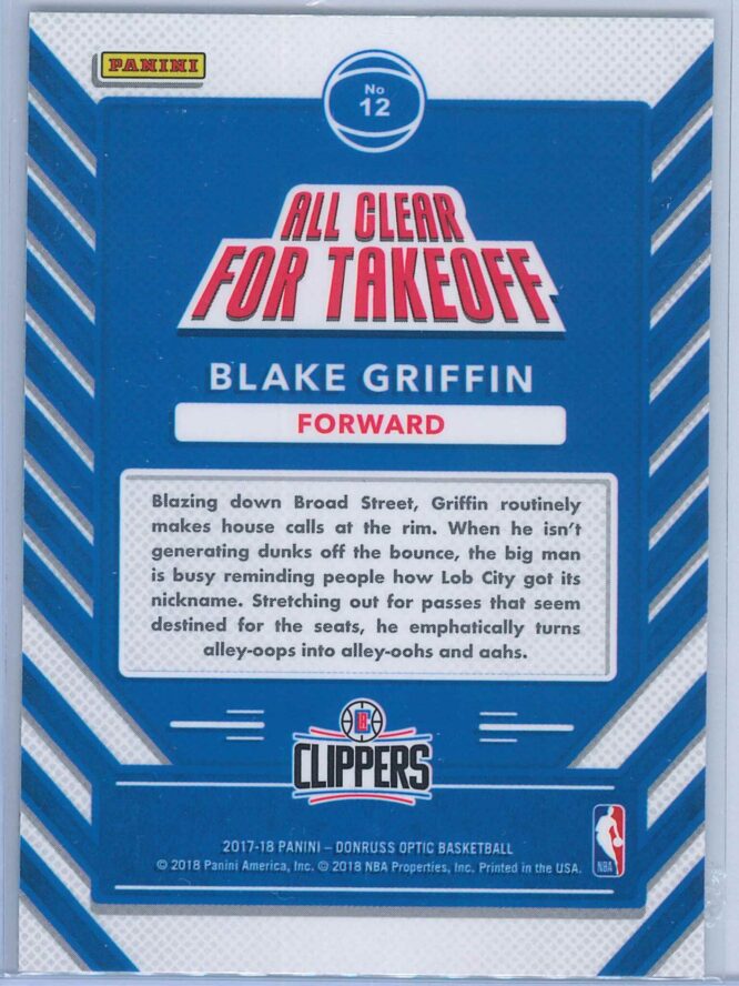 Blake Griffin Panini Donruss Optic Basketball 2017 18 All Clear For Takeoff 2