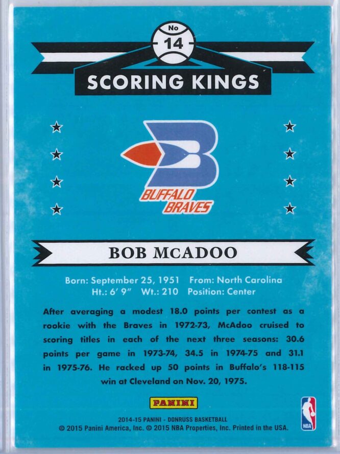 Bob McAdoo Panini Donruss Basketball 2014 15 Scoring Kings 1399 Press Proof 2 scaled