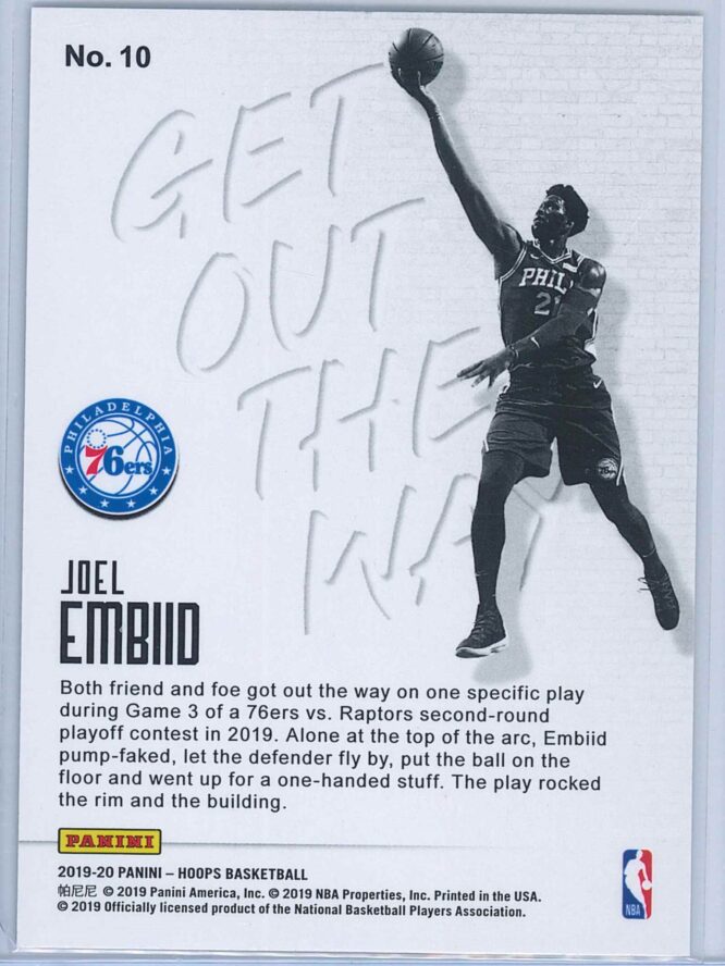 Joel Embiid Panini NBA Hoops Basketball 2019 20 Get Out The Way 2