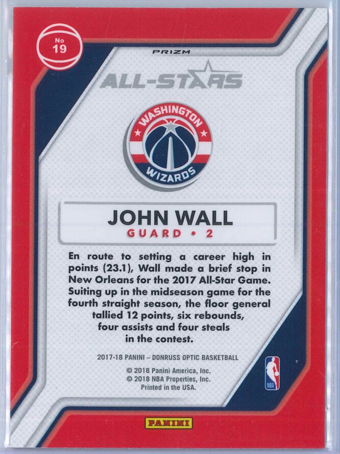 John Wall Panini Donruss Optic Basketball 2017 18 All Stars Holo 2