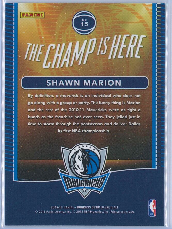 Shawn Marion Panini Donruss Optic Basketball 2017 18 The Champ Is Here 2