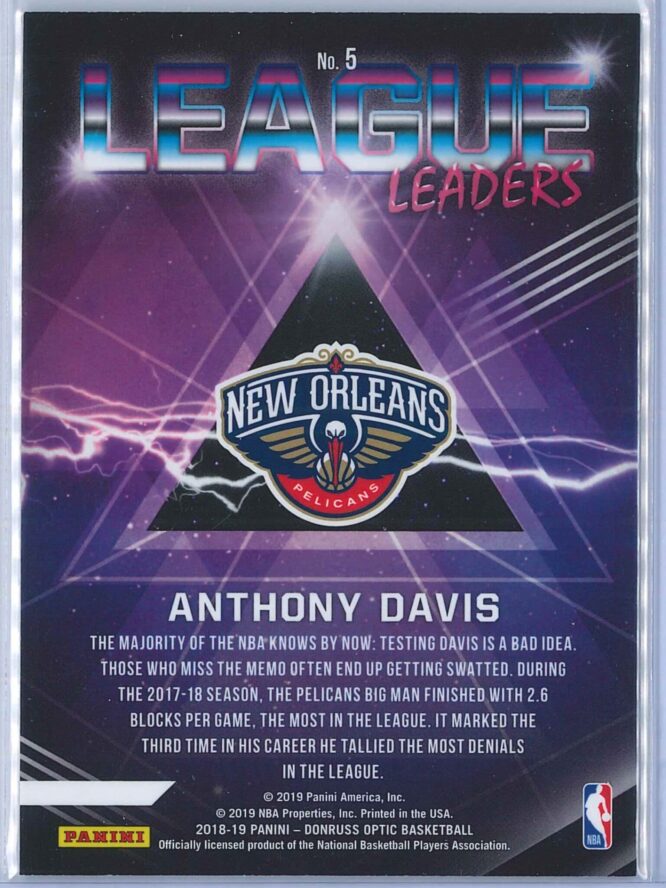 Anthony Davis Panini Donruss Optic Basketball 2018 19 League Leaders 2