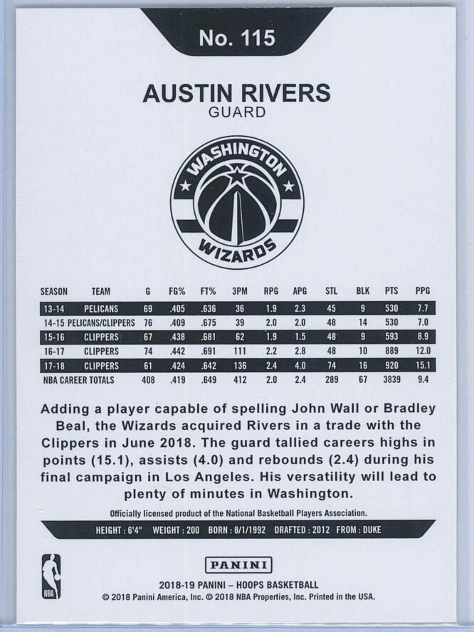 Austin Rivers Panini NBA Hoops 2018 19 Purple Winter 2