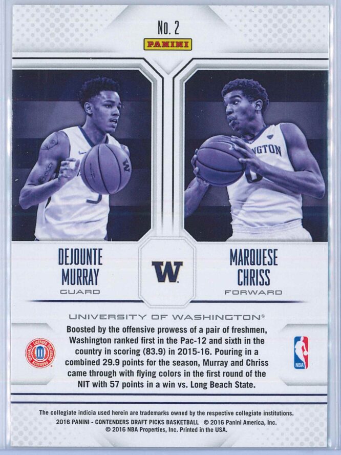 Dejounte Murray Marquese Chriss Panini Contenders Draft Picks 2016 17 Collegiate Connections 2