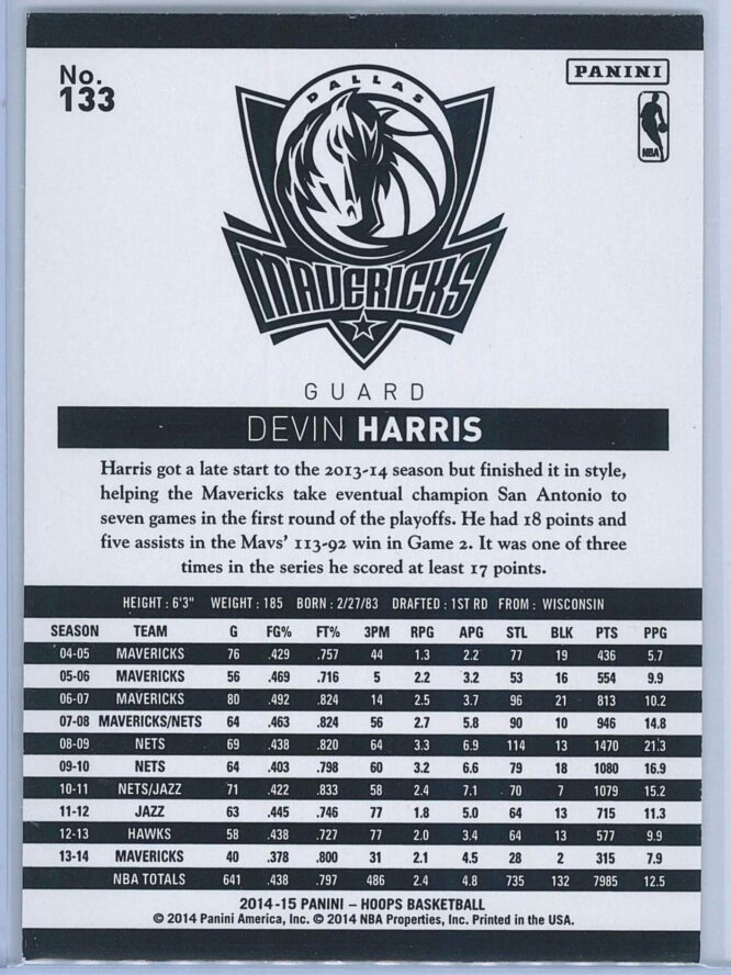 Devin Harris Panini NBA Hoops 2014 15 Gold 2