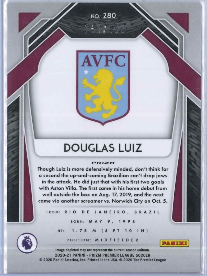 Douglas Luiz Panini Prizm Premier League 2020 21 Blue Pulsar 143195 2