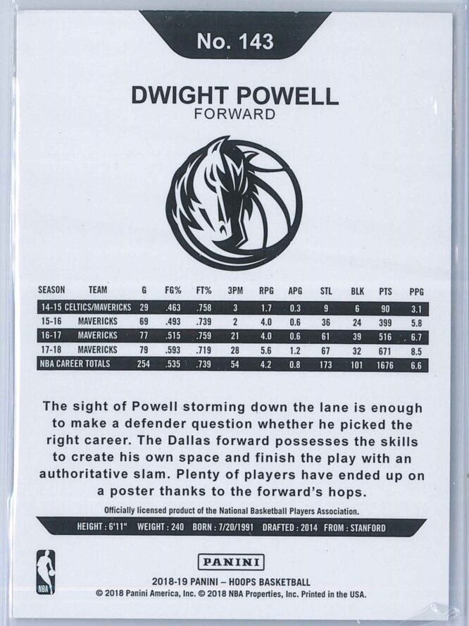 Dwight Powell Panini NBA Hoops 2018 19 Purple Winter 2