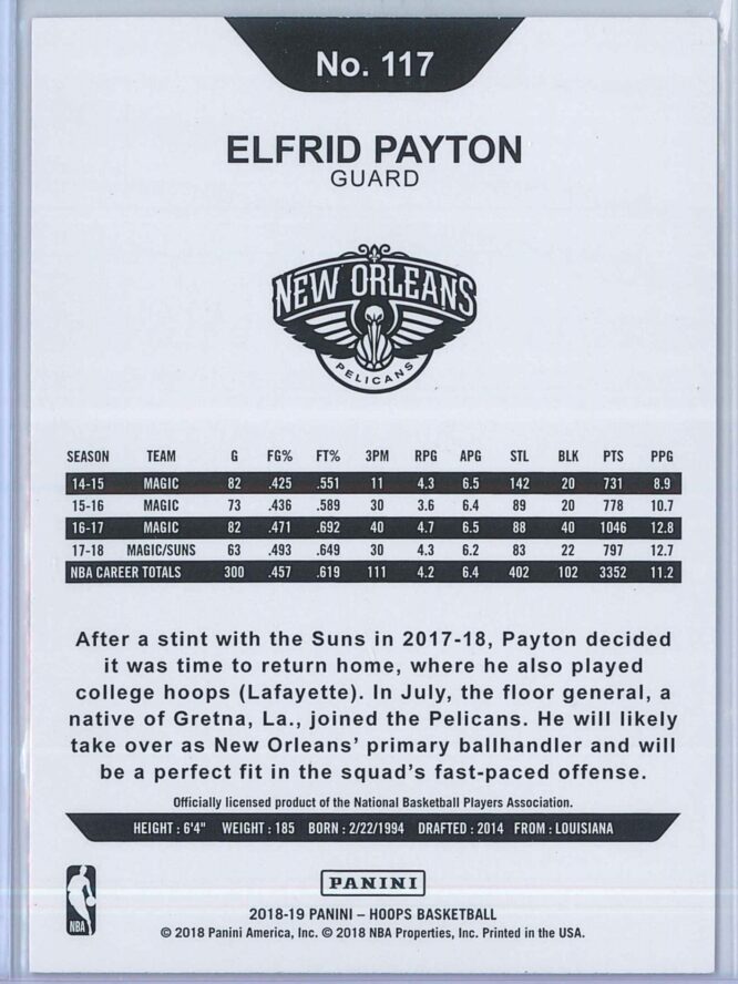 Elfrid Payton Panini NBA Hoops 2018 19 Purple 2