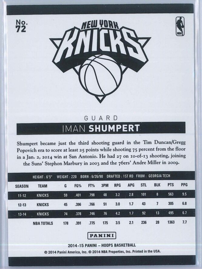 Iman Shumpert Panini NBA Hoops 2014 15 Silver 329399 2