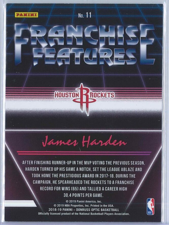James Harden Panini Donruss Optic Basketball 2018 19 Franchise Features 2