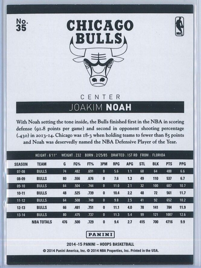 Joakim Noah Panini NBA Hoops 2014 15 Gold 2
