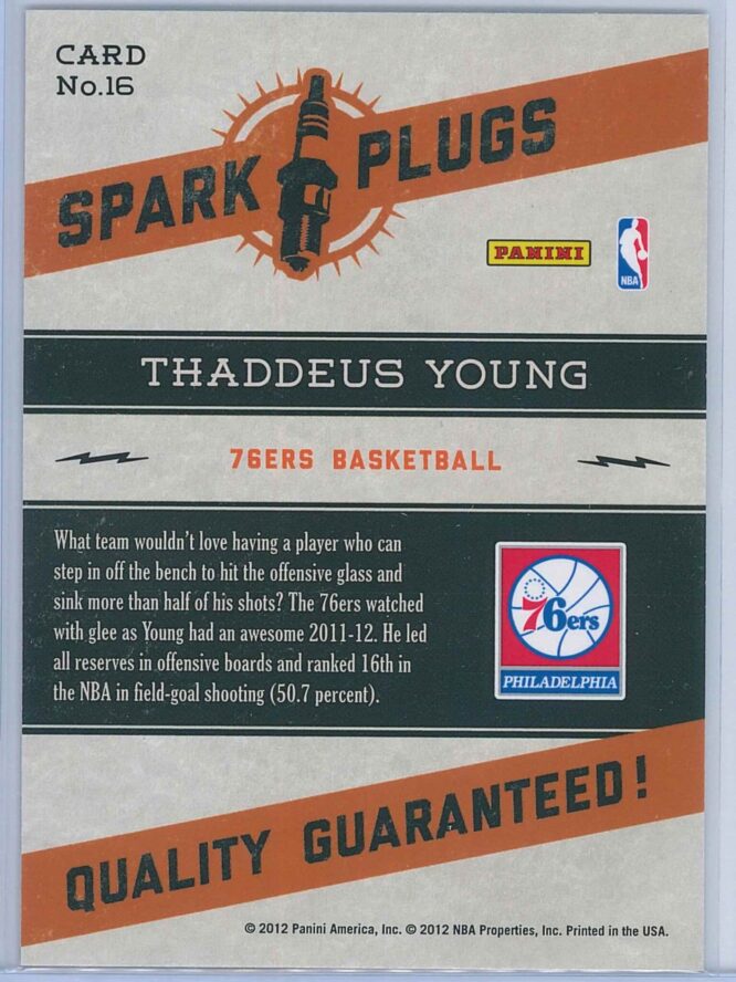 Thaddeus Young Panini NBA Hoops 2012 13 Spark Plugs 2