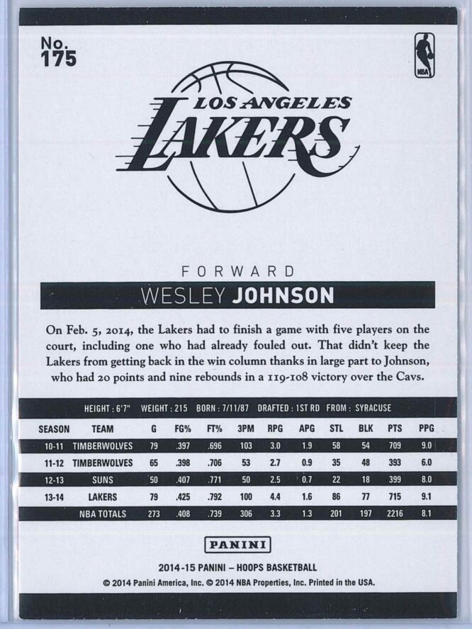 Wesley Johnson Panini NBA Hoops 2014 15 Gold 2