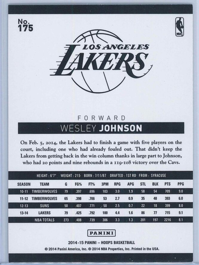 Wesley Johnson Panini NBA Hoops 2014 15 Green 2