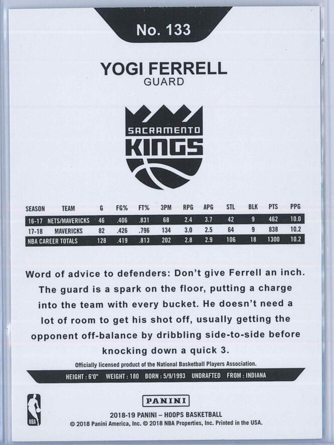 Yogi Ferrell Panini NBA Hoops 2018 19 Blue 2