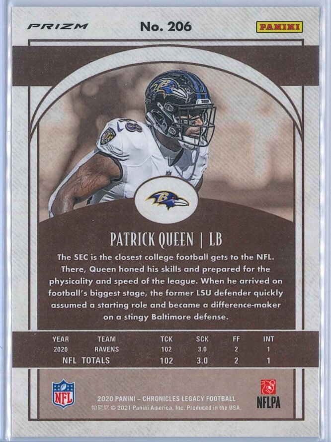 Patrick Queen Panini Chronicles Football 2020 Legacy Silver RC 2