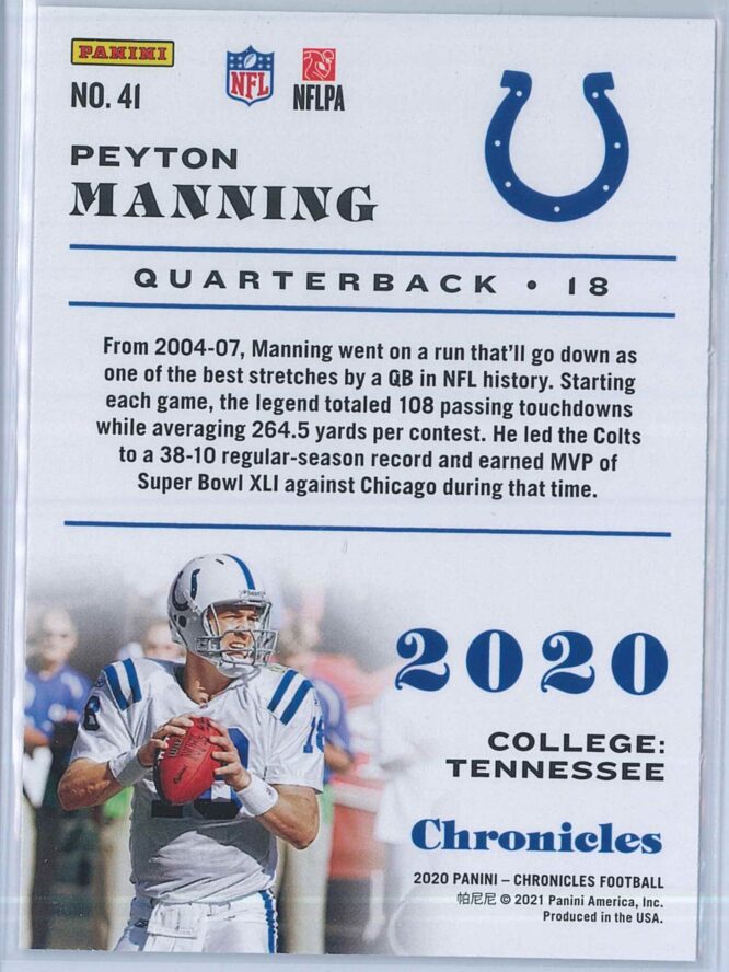 Peyton Manning Panini Chronicles Football 2020 Base 2