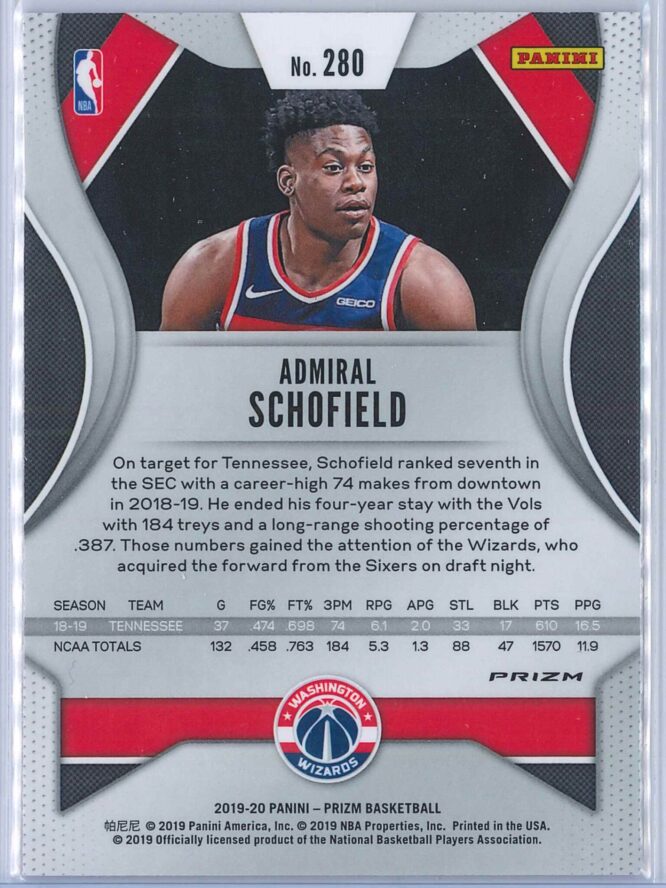 Admiral Schofield Panini Prizm Basketball 2019 20 Base Pink Ice Parallel RC 2