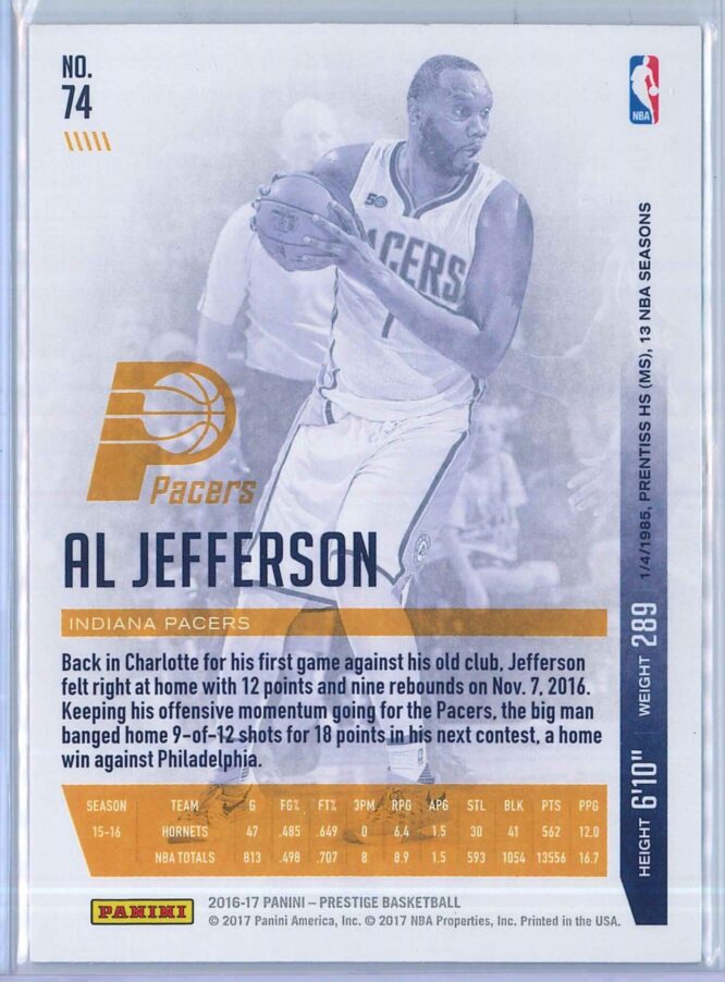 Al Jefferson Panini Prestige Basketball 2016 17 Base Set 2