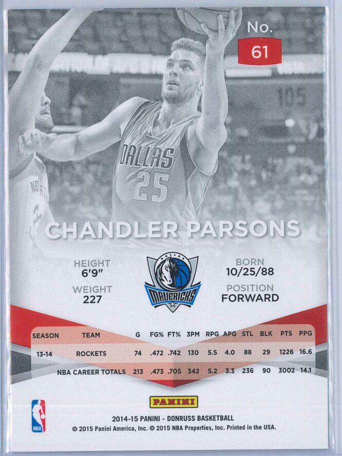 Chandler Parsons Panini Donruss Basketball 2014 15 Elite 2