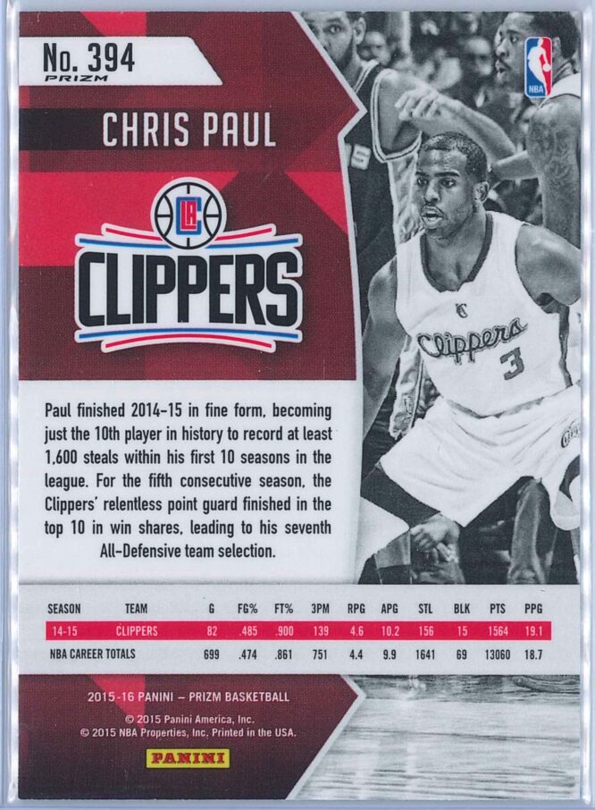 Chris Paul Panini Prizm Basketball 2015 16 2014 15 All NBA Red White Blue Parallel 2