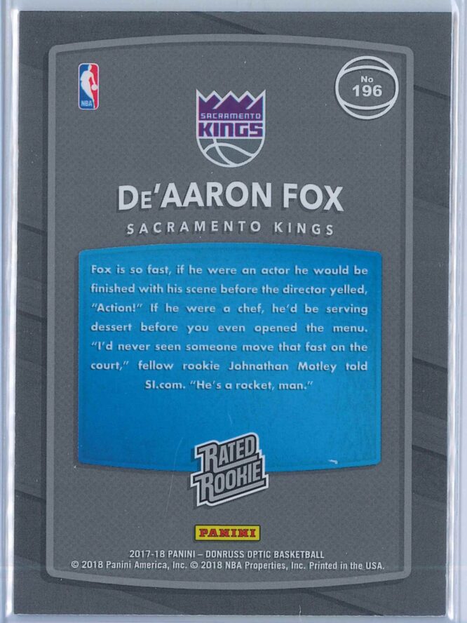 DeAaron Fox Panini Donruss Optic Basketball 2017 18 Rated Rookie Red Yellow Parallel 2