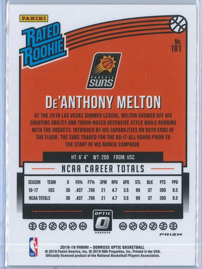 DeAnthony Melton Panini Donruss Optic Basketball 2018 19 Rated Rookie Blue Velocity 2