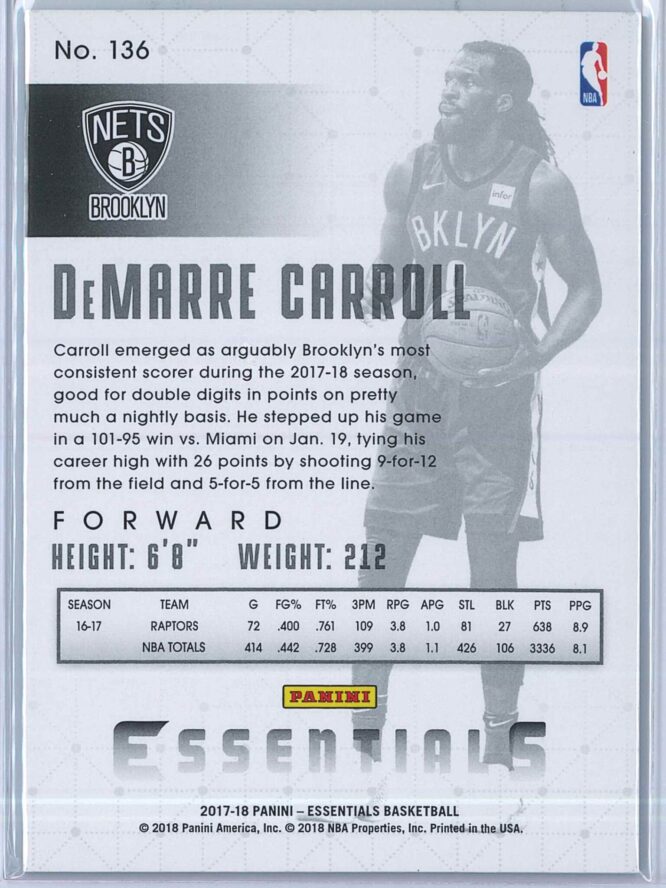 DeMarre Carroll Panini Essentials Basketball 2017 18 Base Green 2
