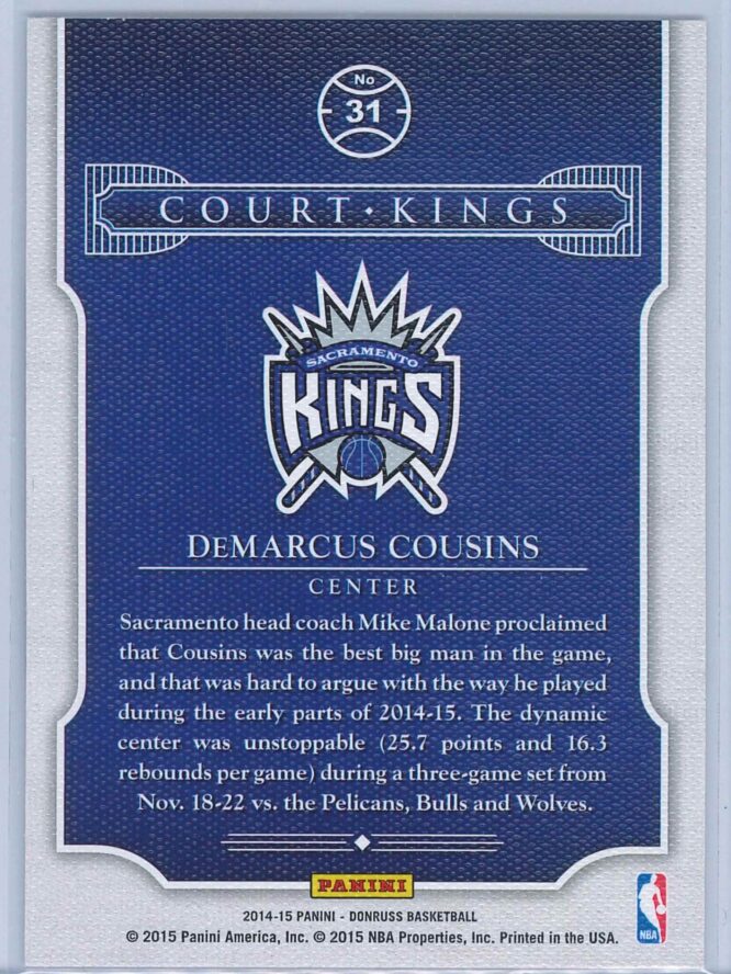 Demarcus Cousins Panini Donruss Basketball 2014 15 Court Kings 2