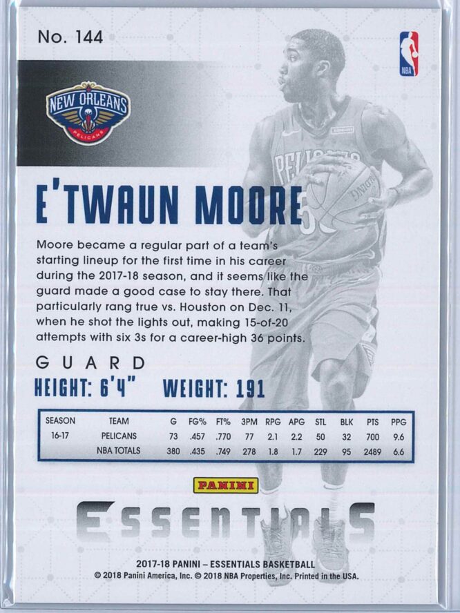 ETwaun Moore Panini Essentials Basketball 2017 18 Base Spiral 2