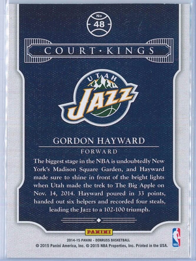 Gordon Hayward Panini Donruss Basketball 2014 15 Court Kings 2