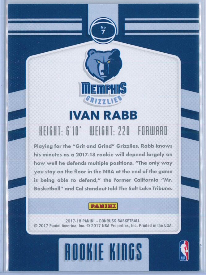 Ivan Rabb Panini Donruss Basketball 2017 18 Rookie Kings 2