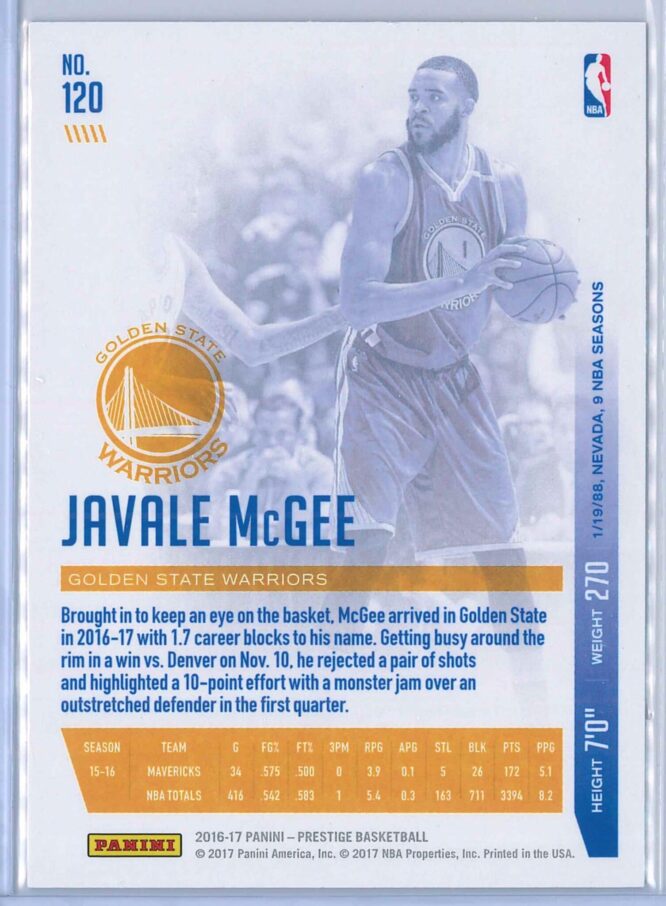 JaVale McGee Panini Prestige Basketball 2016 17 Base Set 2