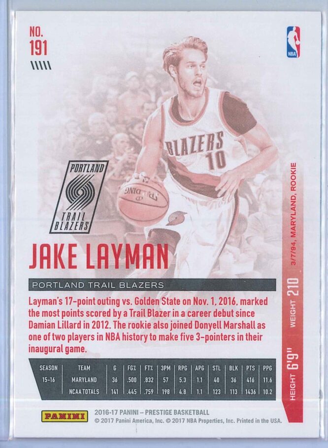 Jake Layman Panini Prestige Basketball 2016 17 Base Set RC 2