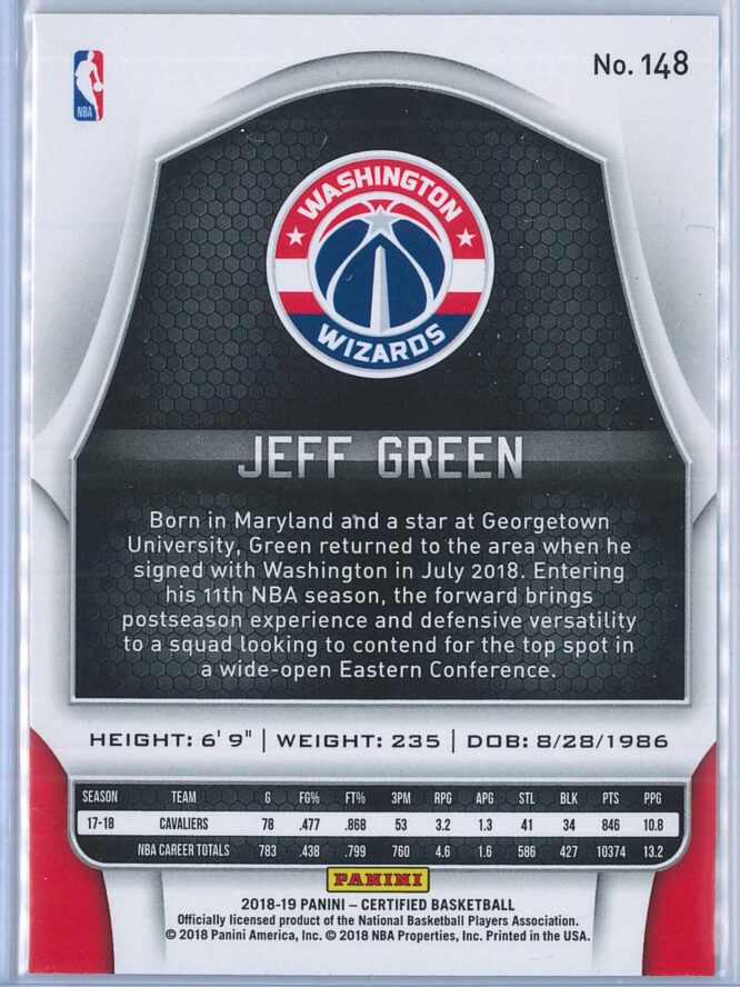 Jeff Green Panini Certified Basketball 2018 19 Base 2