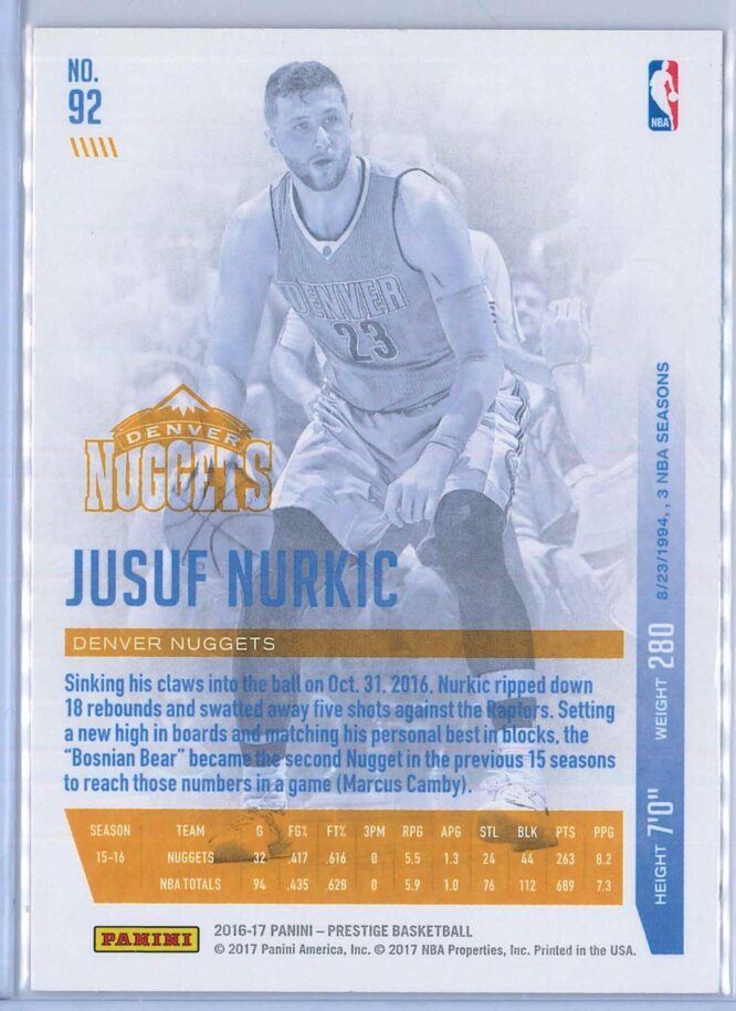 Jusuf Nurkic Panini Prestige Basketball 2016 17 Base Set 2