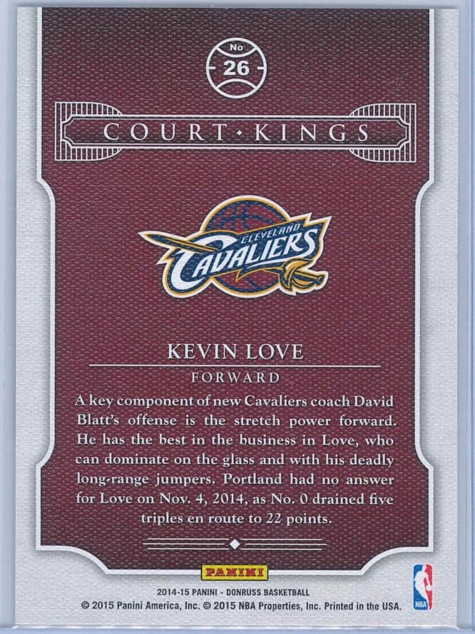 Kevin Love Panini Donruss Basketball 2014 15 Court Kings 2