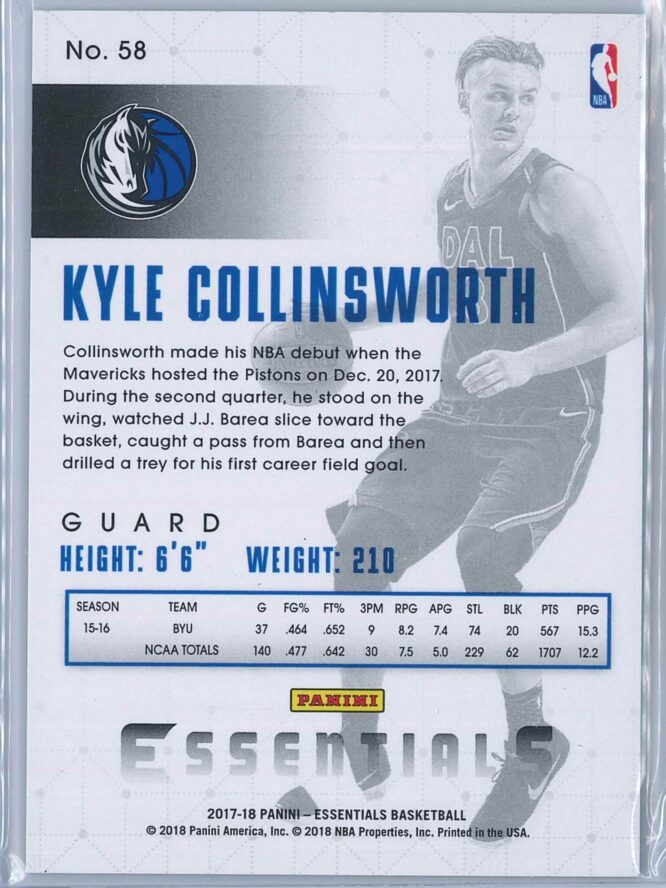 Kyle Collinsworth Panini Essentials Basketball 2017 18 Base Green RC 2