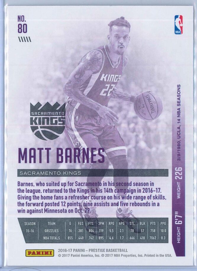 Matt Barnes Panini Prestige Basketball 2016 17 Base Set 2