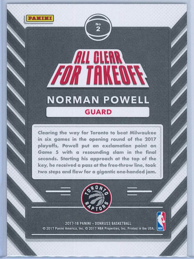 Norman Powell Panini Donruss Basketball 2017 18 All Clear For Takeoff 2