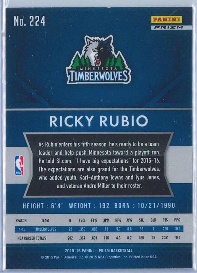 Ricky Rubio Panini Prizm Basketball 2015 16 Base Red White Blue Parallel 2