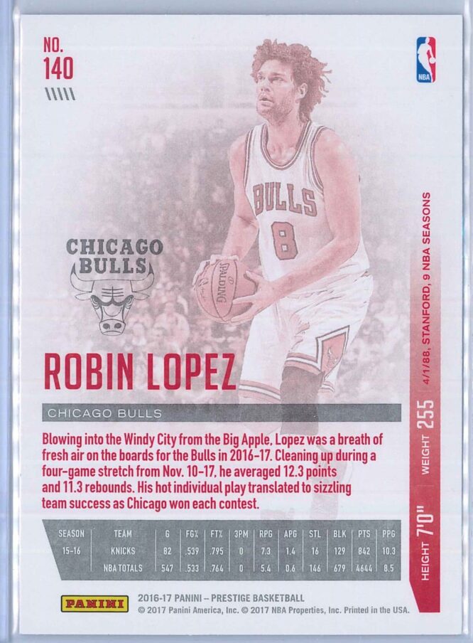 Robin Lopez Panini Prestige Basketball 2016 17 Base Set 2
