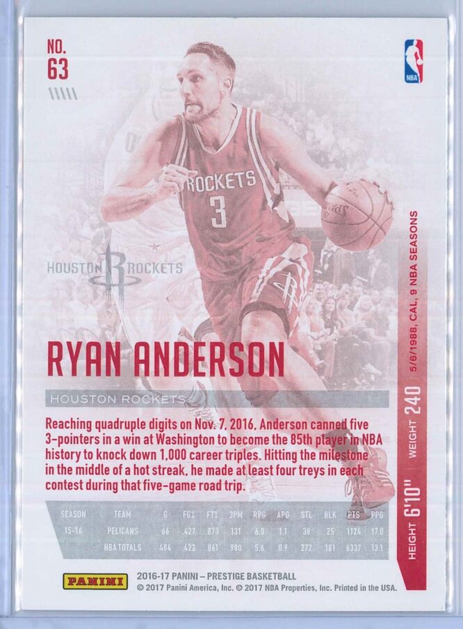 Ryan Anderson Panini Prestige Basketball 2016 17 Base Set 2