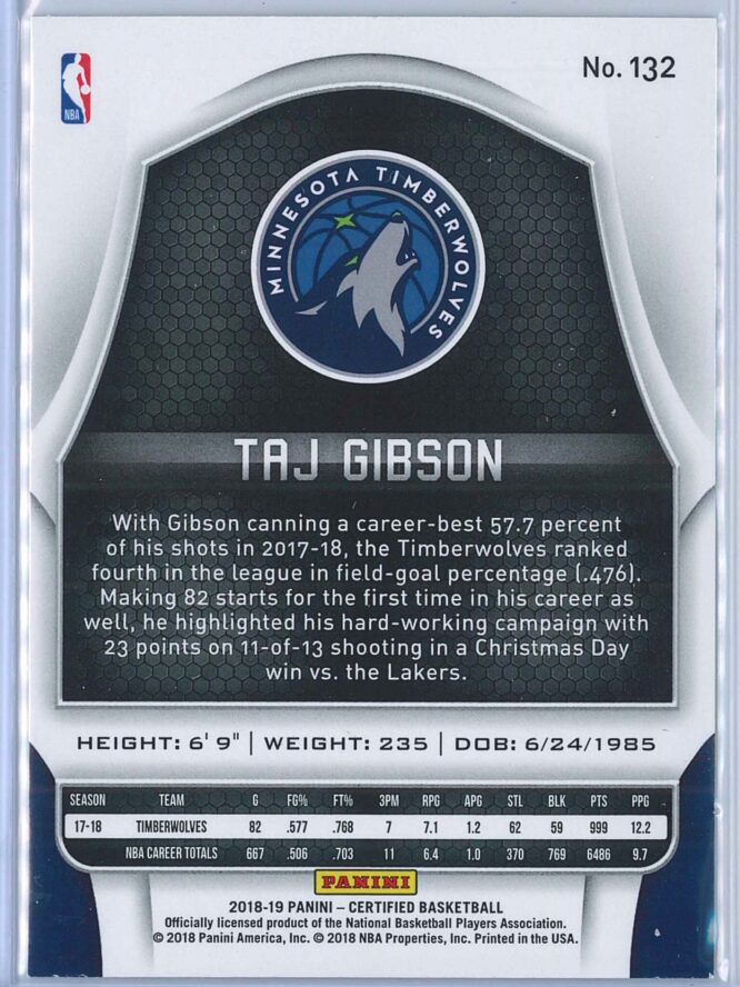 Taj Gibson Panini Certified Basketball 2018 19 Base 2