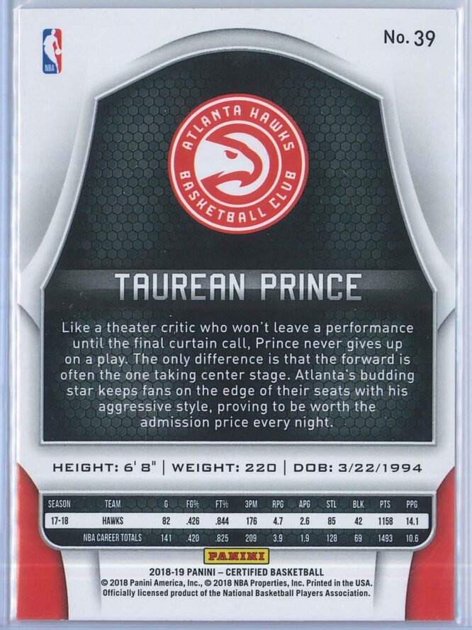 Taurean Prince Panini Certified Basketball 2018 19 Base 2