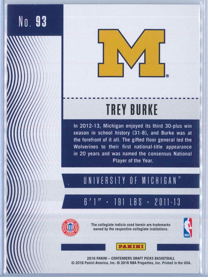 Trey Burke Panini Contenders Draft Picks Basketball 2016 17 Base Season Ticket 2