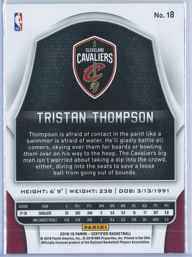 Tristan Thompson Panini Certified Basketball 2018 19 Base Orange Mirror 3999 2