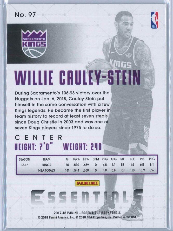 Willie Cauley Stein Panini Essentials Basketball 2017 18 Base Spiral 2