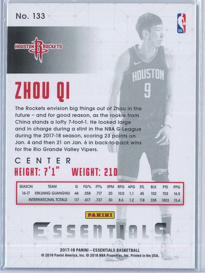Zhou Qi Panini Essentials Basketball 2017 18 Base Spiral RC 2